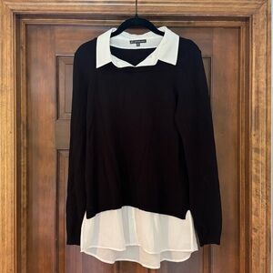 Adrianna Papell Black and Cream Layered Blouse